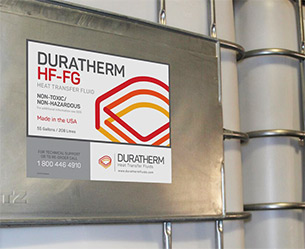 Cuves IBC de fluide thermique de qualité alimentaire à point d'éclair élevé Duratherm HF-FG.